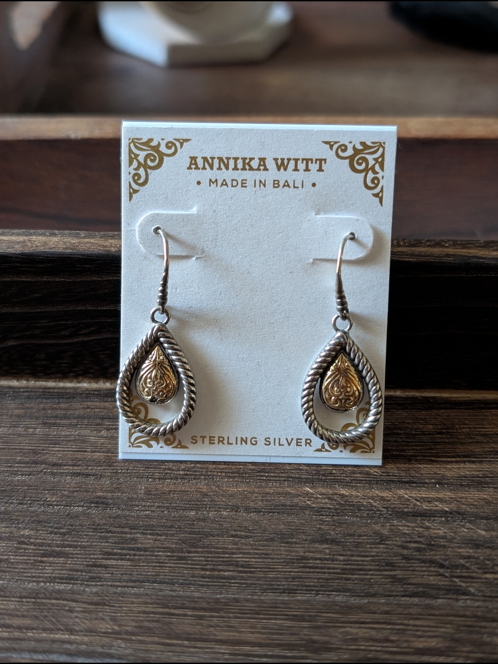 Annika Witt Bali Sterling Silver 925 & 18K Gold Teardrop Dangle Earrings